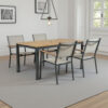 Ankia 5pc Outdoor Dining Table and Chairs Set, Gray, Natural Teak Brown