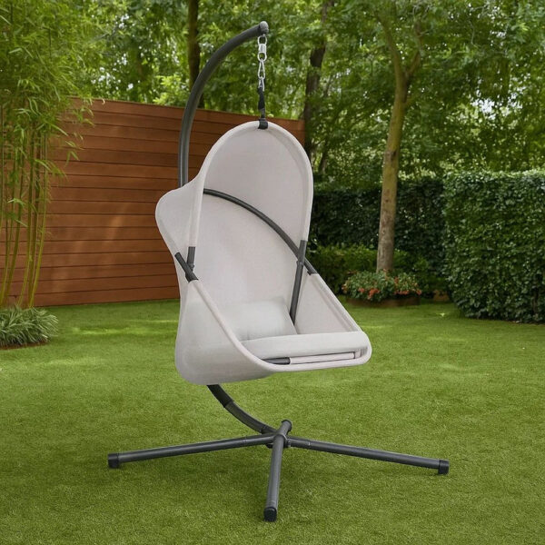 Cery Outdoor Egg Swing Chair, Foldable Stand, Light Gray Cushion