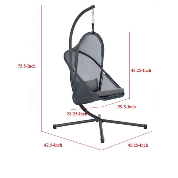 Cery Outdoor Egg Swing Chair, Foldable Stand, Dark Gray Cushion