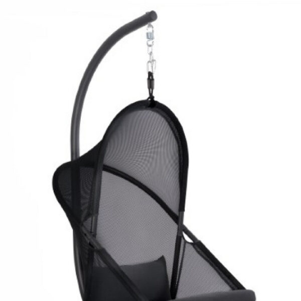 Cery Outdoor Egg Swing Chair, Foldable Stand, Coastal Black Cushion