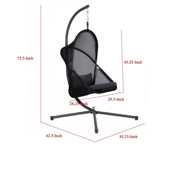 Cery Outdoor Egg Swing Chair, Foldable Stand, Coastal Black Cushion