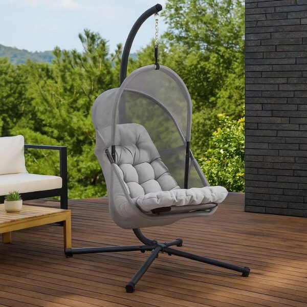 Bery Outdoor Swing Chair with Foldable Stand, Light Gray Cushion