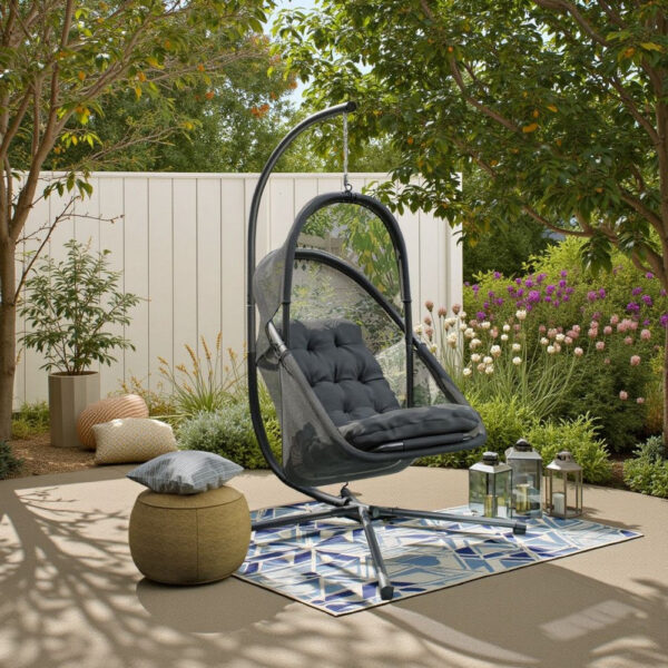 Bery Outdoor Swing Chair with Foldable Stand, Dark Gray Cushion