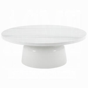 Zayn Round Coffee Table, Pedestal Base, White Faux Marble, 40 Inch