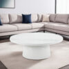 Zayn Round Coffee Table, Pedestal Base, White Faux Marble, 40 Inch