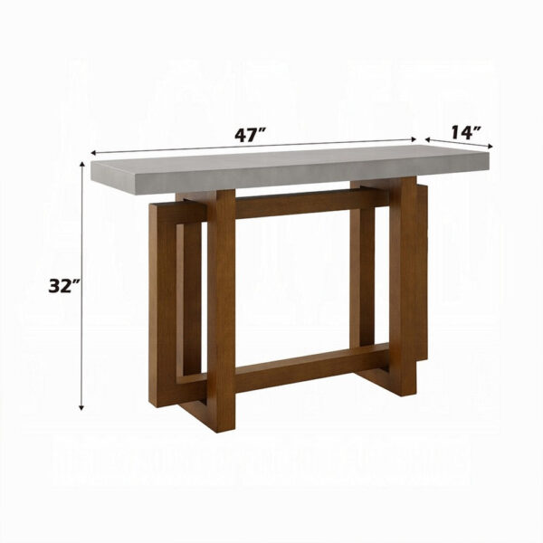 Joshua Sofa Table with Cross Base, Faux Concrete, Brown Wood 47 Inch