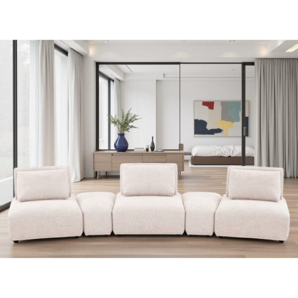 Stavan Modular Curved 3 Seat Sofa, Light Brown Boucle Adjustable Backs