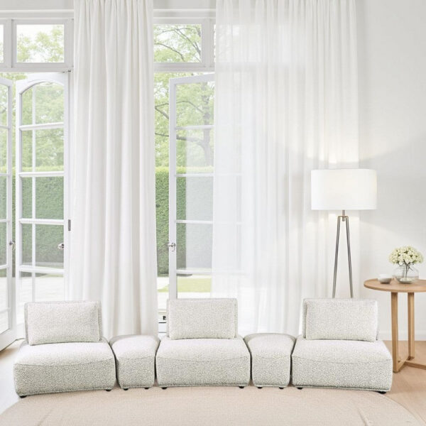 Stavan Modular Curved 3 Seater Sofa, Gray Boucle Adjustable Seat Depth