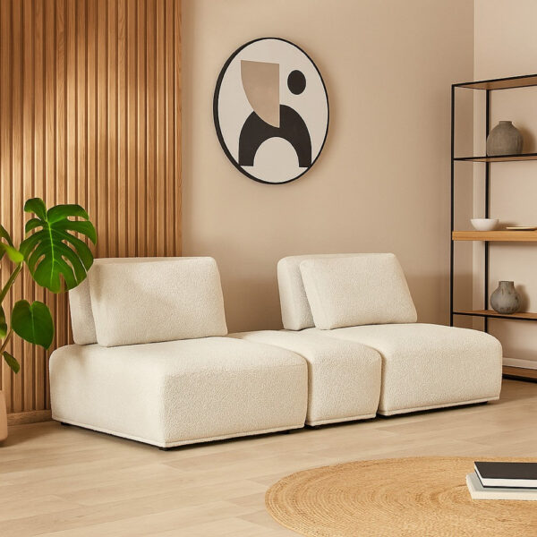 Stavan Modular 2 Seat Sofa, Small Ottoman, Light Gray, Adjustable Back