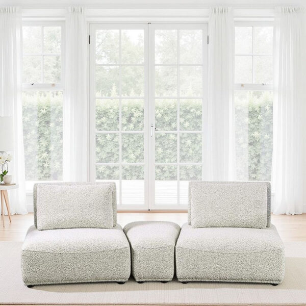 Stavan Modular Curved 2 Seat Sofa, Ottoman Gray Boucle Adjustable Back