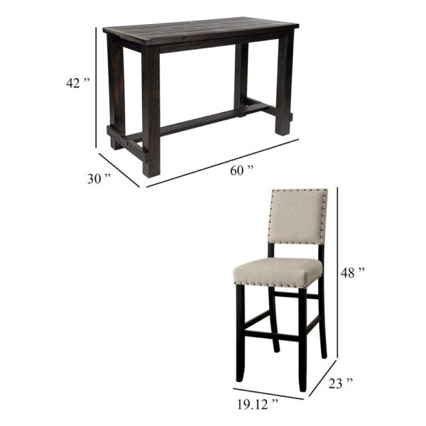 Bega 5pc Bar Height Table and Chair Set, Ivory, Black Solid Wood