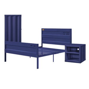 13022026698f0cf4570bd.jpeg Dua Three Pc Full Bedroom Set, Recessed Panel Pattern, Industrial Style, Blue Metal