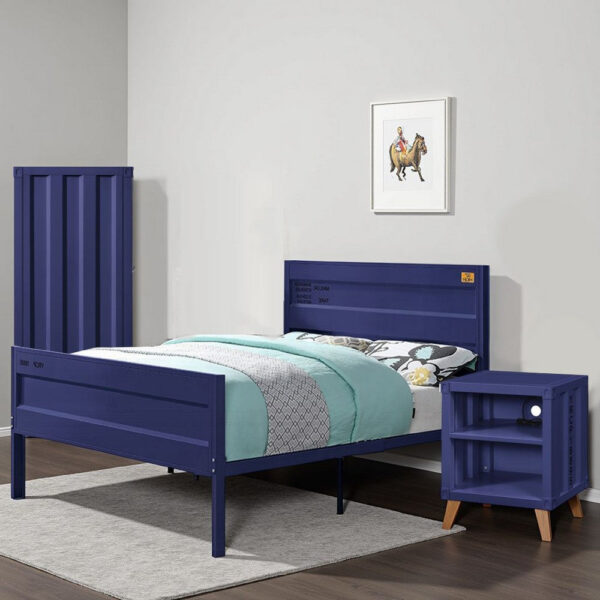 13022026698f0d0226bd2.jpeg Dua Three Pc Full Bedroom Set, Recessed Panel Pattern, Industrial Style, Blue Metal