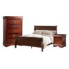 Poy Three Piece Full Size Bedroom Set, Metal Hanging Pulls, Cherry Brown Wood