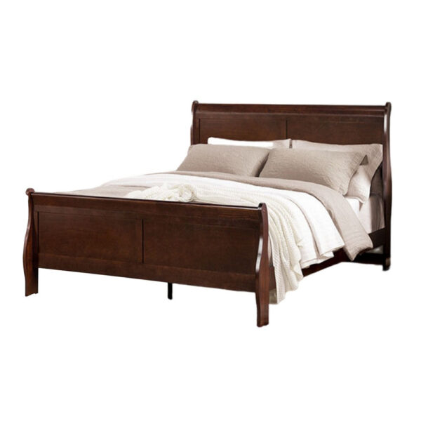 Poy Three Piece Full Size Bedroom Set, Metal Hanging Pulls, Cherry Brown Wood