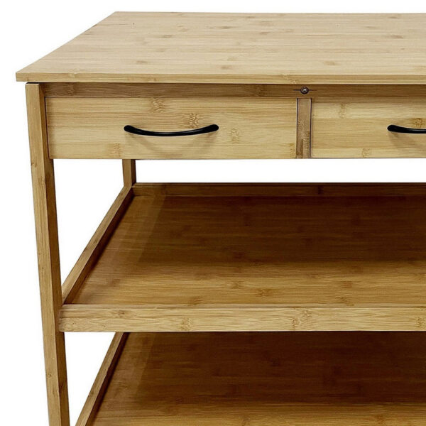 Walter Kitchen Bar Cart, 2 Drawers, 2 Shelves, Brown Bamboo, Rolling Wheels