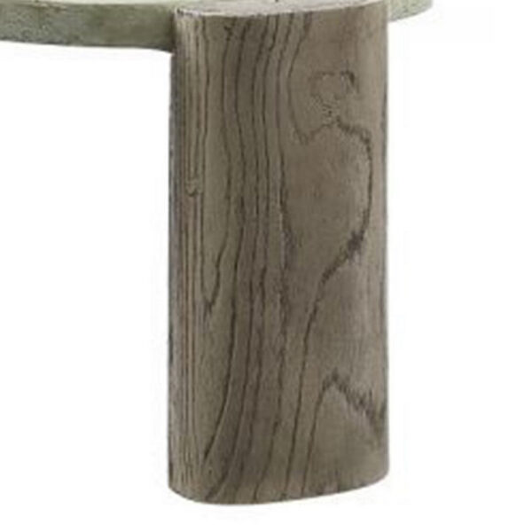 47 Inch Coffee Table, Oval Shape Cement Top, Smooth Gray and Oak Brown