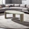47 Inch Coffee Table, Oval Shape Cement Top, Smooth Gray and Oak Brown
