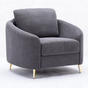 Nial 34 Inch Accent Chair, Linen Upholstery, Pine Wood, Gray and Gold