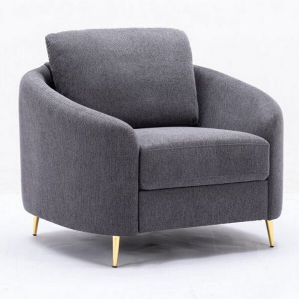 Nial 34 Inch Accent Chair, Linen Upholstery, Pine Wood, Gray and Gold