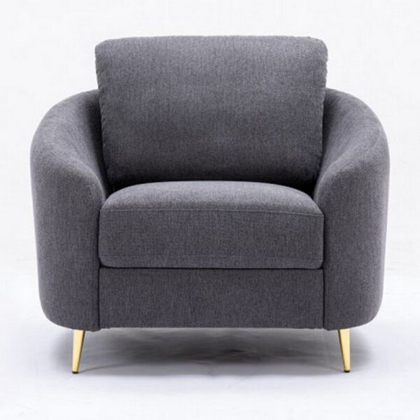 Nial 34 Inch Accent Chair, Linen Upholstery, Pine Wood, Gray and Gold