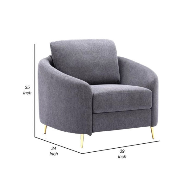 Nial 34 Inch Accent Chair, Linen Upholstery, Pine Wood, Gray and Gold