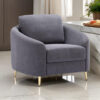 Nial 34 Inch Accent Chair, Linen Upholstery, Pine Wood, Gray and Gold