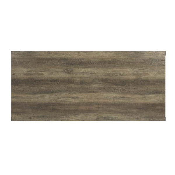 Eli 71 Inch Dining Table, Distressed Rustic Gray, Industrial Metal Rivets