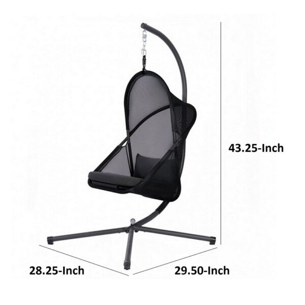 28 Inch Swing Chair, Sturdy Steel Frame, Breathable Mesh, Black And Gray