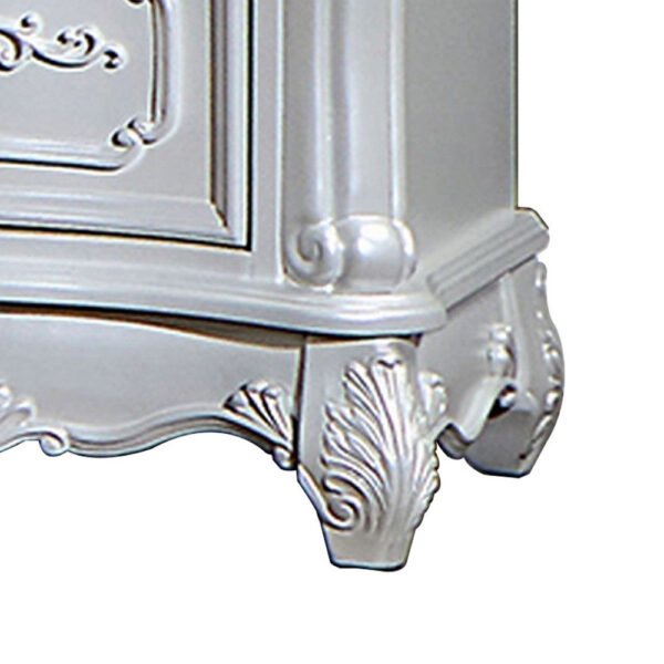 Nero 30 Inch Nightstand, 2 Drawers, Marble Surface, Carved Details, White
