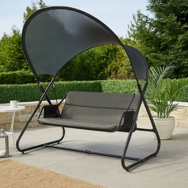 66 Inch Outdoor Swing Chair, Double Hanging, Sturdy Steel Frame, Black