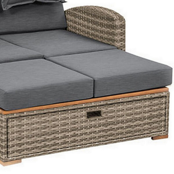 13022026698f0e97d7729.jpeg 2 Piece Outdoor Chaise Lounger and Bench, Gray Fabric, Wicker, Adjustable