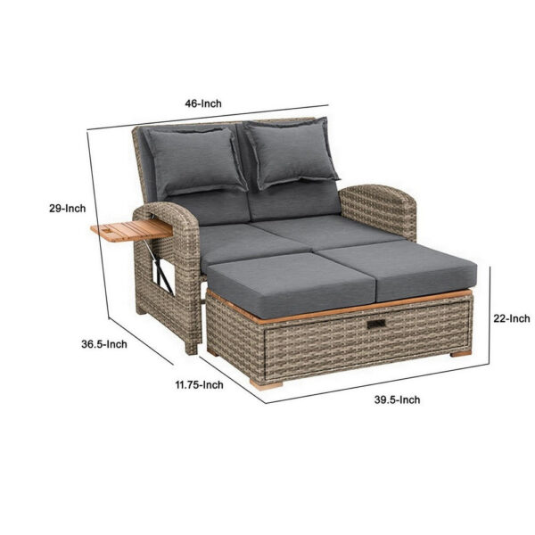 13022026698f0e9edb521.jpeg 2 Piece Outdoor Chaise Lounger and Bench, Gray Fabric, Wicker, Adjustable