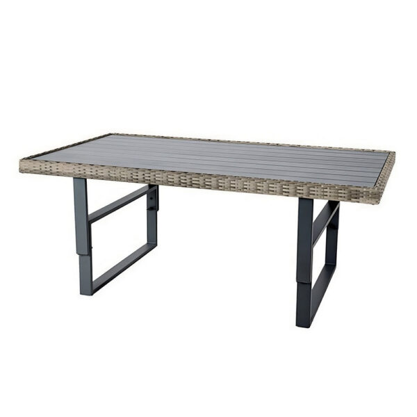 Foca 63 Inch Outdoor Rectangular Dining Table, Adjustable Height, Wicker