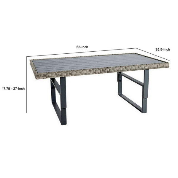 Foca 63 Inch Outdoor Rectangular Dining Table, Adjustable Height, Wicker