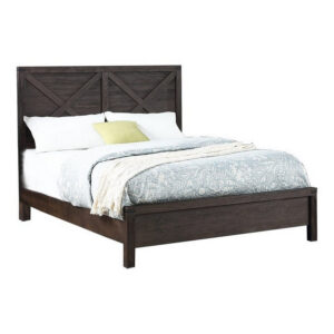 Yale Platform Queen Size Bed, Crossed Accent Panel, Dark Walnut Brown