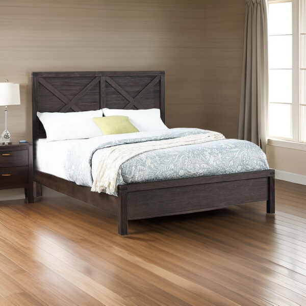 13022026698f0f2722c51.jpeg Yale Platform Queen Size Bed, Crossed Accent Panel, Dark Walnut Brown