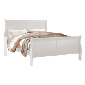 Nin Queen Size Sleigh Bed, Minimalist Style Headboard, Classic White Wood