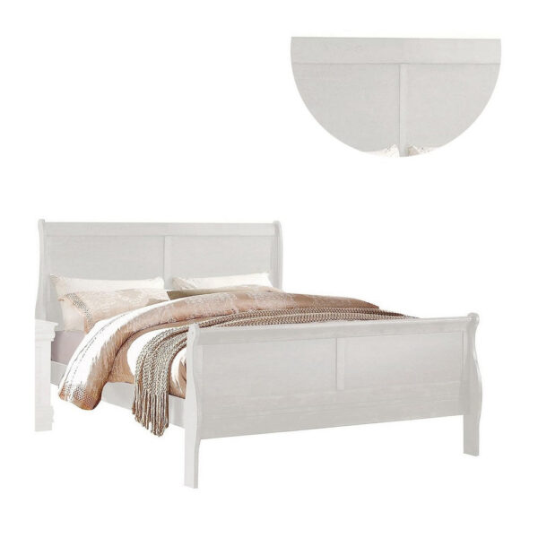 Nin Queen Size Sleigh Bed, Minimalist Style Headboard, Classic White Wood