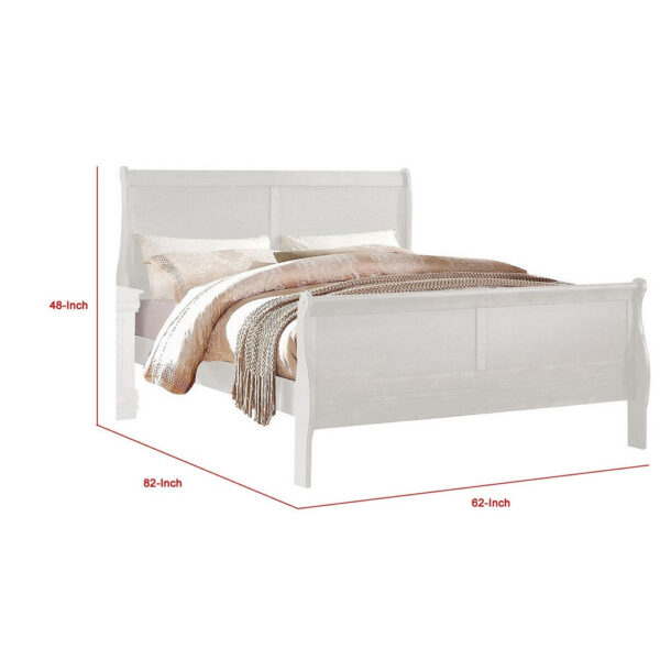 Nin Queen Size Sleigh Bed, Minimalist Style Headboard, Classic White Wood