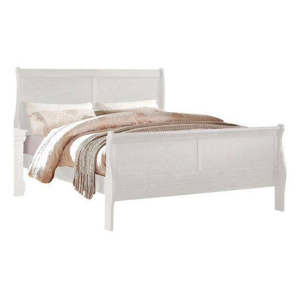 Nin King Size Sleigh Bed, Minimalist Style Headboard, Classic White Wood