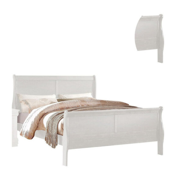 Nin King Size Sleigh Bed, Minimalist Style Headboard, Classic White Wood