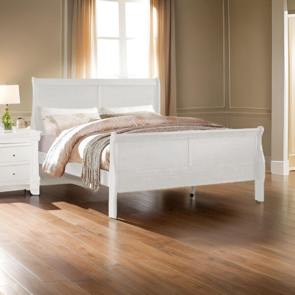 Nin King Size Sleigh Bed, Minimalist Style Headboard, Classic White Wood