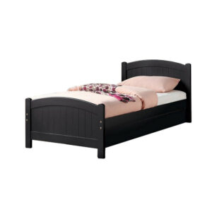Shov Twin Size Trundle Bed, Arched Headboard, Vertical Accents, Black Wood