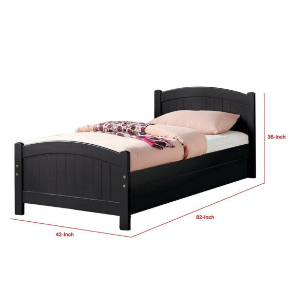 13022026698f0f76e8b9f.jpeg Shov Twin Size Trundle Bed, Arched Headboard, Vertical Accents, Black Wood