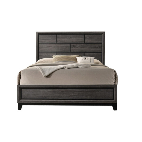13022026698f0f7f0a0a8.jpeg Mazie Queen Bed, Brick Style Headboard, Black Tapered Legs, Oak Gray Wood