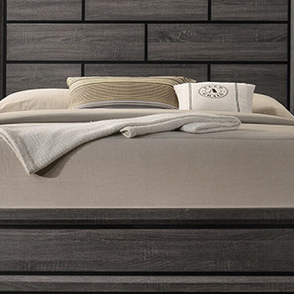 13022026698f0f81a44ff.jpeg Mazie Queen Bed, Brick Style Headboard, Black Tapered Legs, Oak Gray Wood