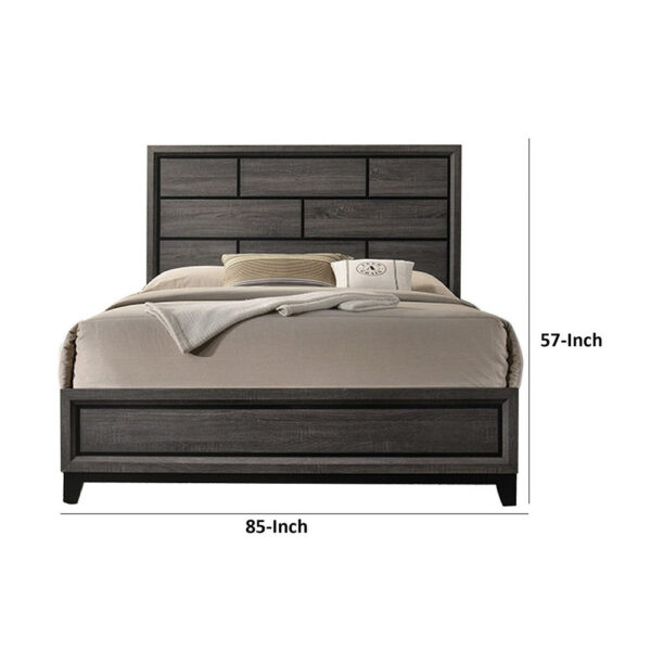 13022026698f0f898a915.jpeg Mazie Queen Bed, Brick Style Headboard, Black Tapered Legs, Oak Gray Wood