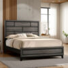 13022026698f0f8cd4b4c.jpeg Mazie Queen Bed, Brick Style Headboard, Black Tapered Legs, Oak Gray Wood