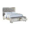 Reva Queen Bed, Storage Footboard, Silver Faux Leather Tufted Upholstery